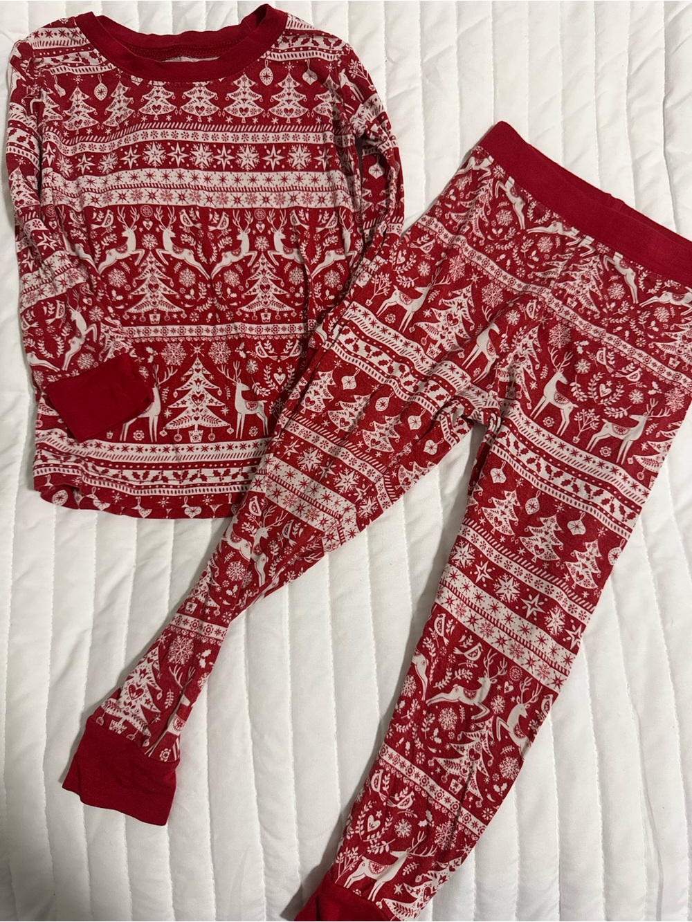 Little Sleepies reindeer cheer red  & White Holiday Fair Isle Kids Pajama Set
